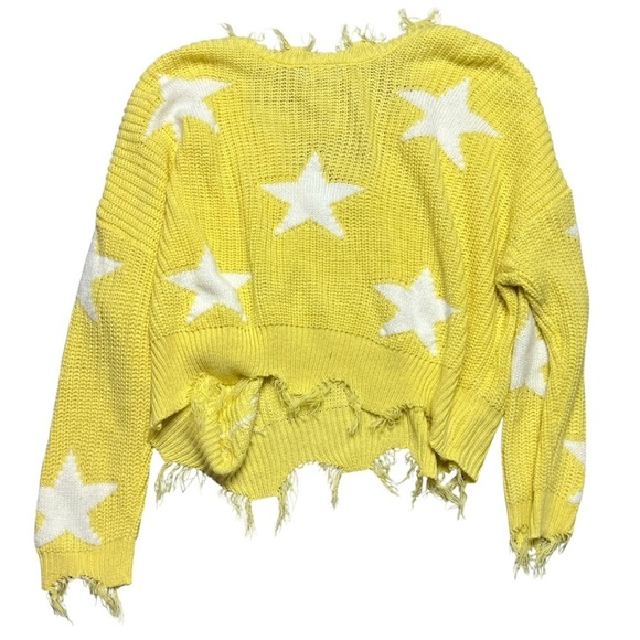 Chunky Knit Star Y2K Sweater Yellow Distressed Grunge NY Size XL - Picture 2 of 4